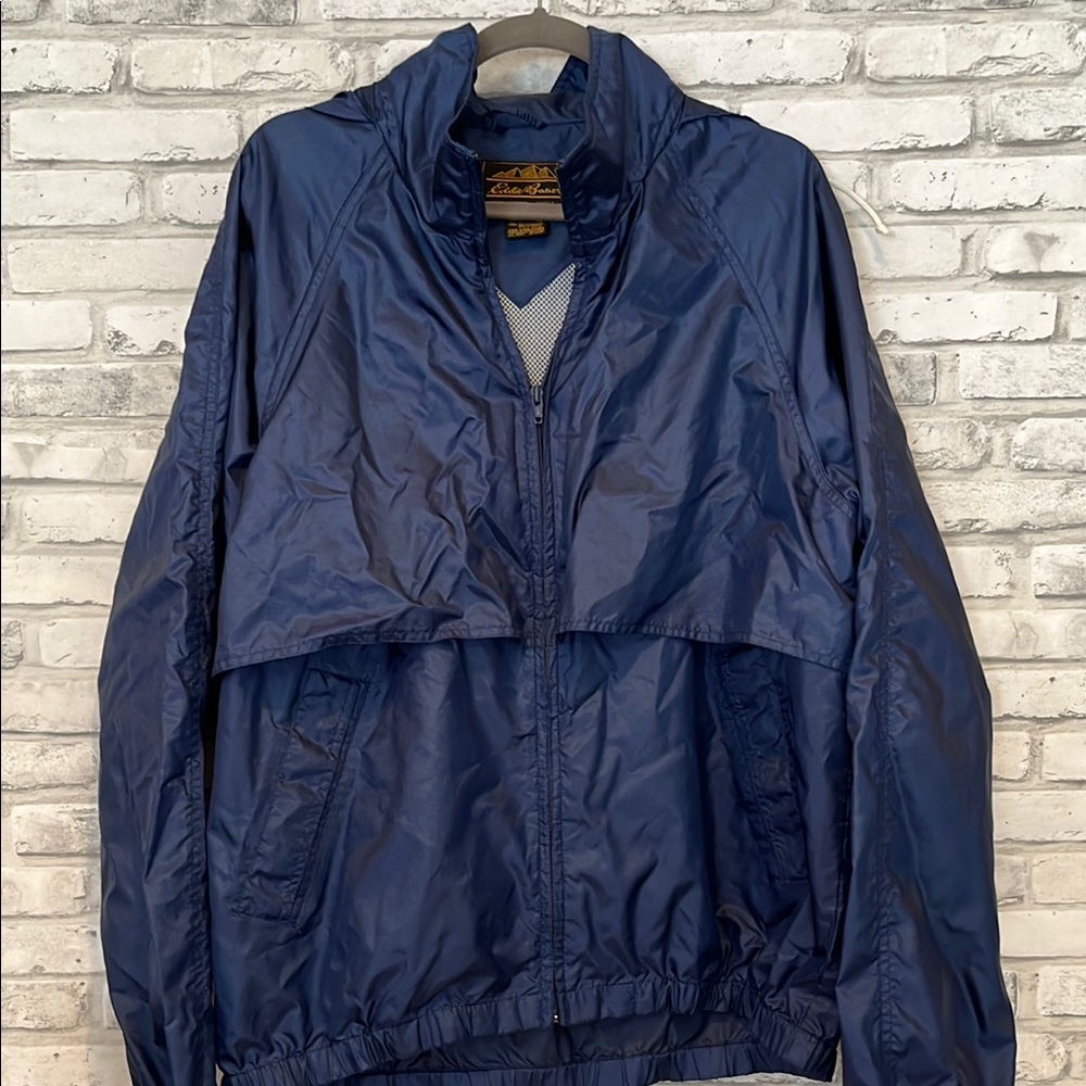 Eddie Bauer XL Men's Dark Blue Windbreaker Jacket nylon hooded